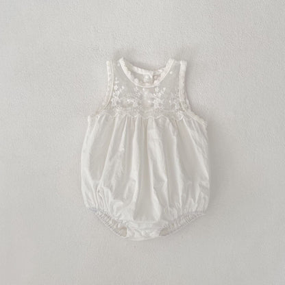 ノースリーブロンパース White / 66cm シアー刺繍レースノースリーブロンパース【mh0010169】