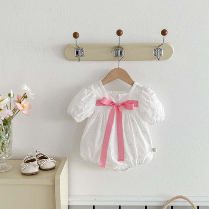 半袖ロンパース White / 66cm ビッグリボン半袖パフスリーブロンパース【mh0010320】