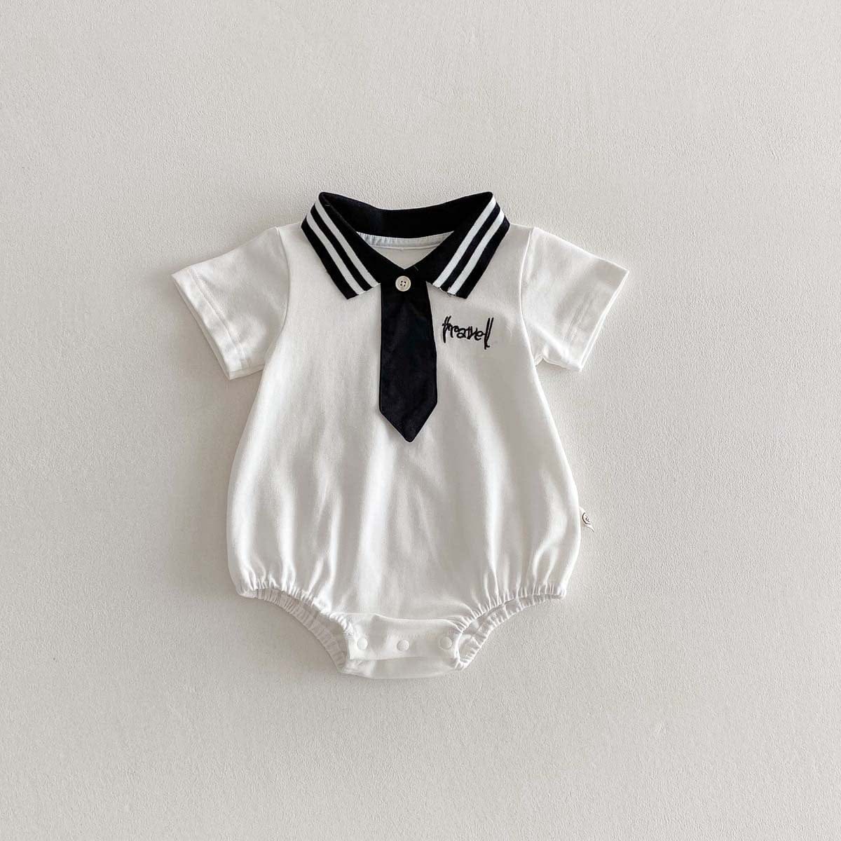 半袖ロンパース White / 66cm ポロ襟ネクタイ半袖ロンパース【mh0010336】