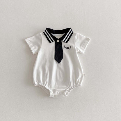 半袖ロンパース White / 66cm ポロ襟ネクタイ半袖ロンパース【mh0010336】
