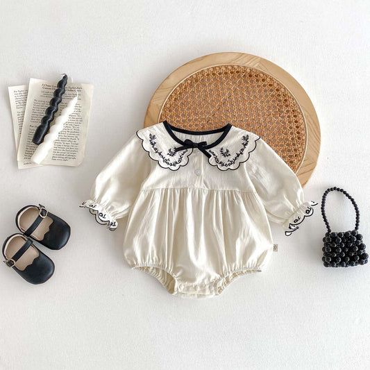 長袖ロンパース White / 66cm 刺繍レースフリル襟長袖ロンパース【mh0010926】