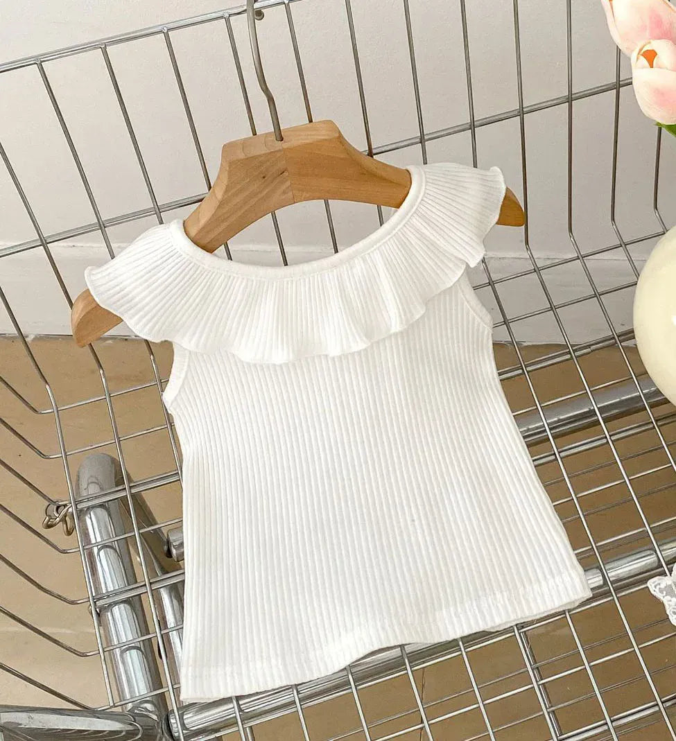 タンクトップ・キャミソール・ノースリーブトップス white / 66cm ベビートップス フリルカラー ノースリーブTシャツ 5カラー