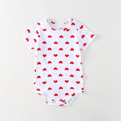 半袖ロンパース White / 6M  66CM ベビーロンパース 半袖ボディスーツ ハートプリント