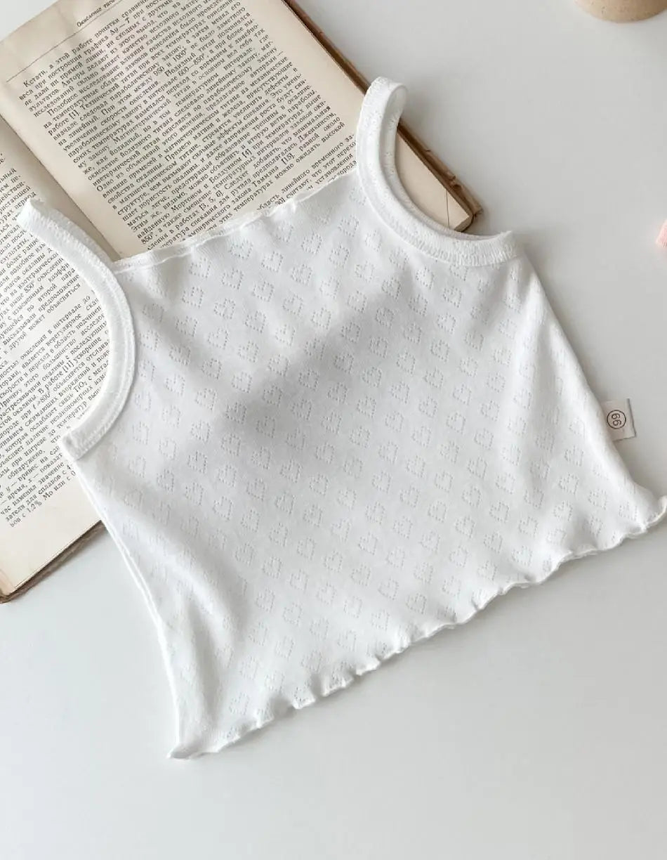 タンクトップ・キャミソール・ノースリーブトップス White / 6M  66CM ベビートップス ハートレースニット キャミソールトップス 2カラー【mh0004846】