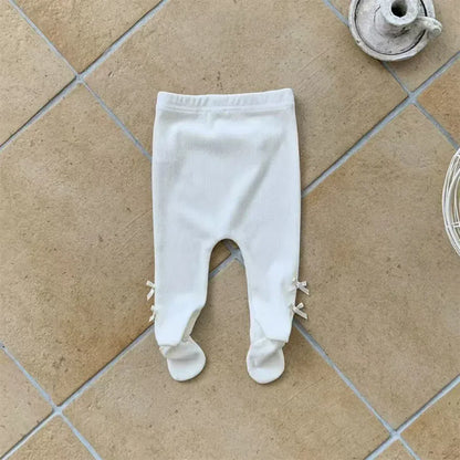 レギンスパンツ white / 6M  66CM ベビーパンツ リボンアクセント足付きレギンスパンツタイツ【mh0008262】