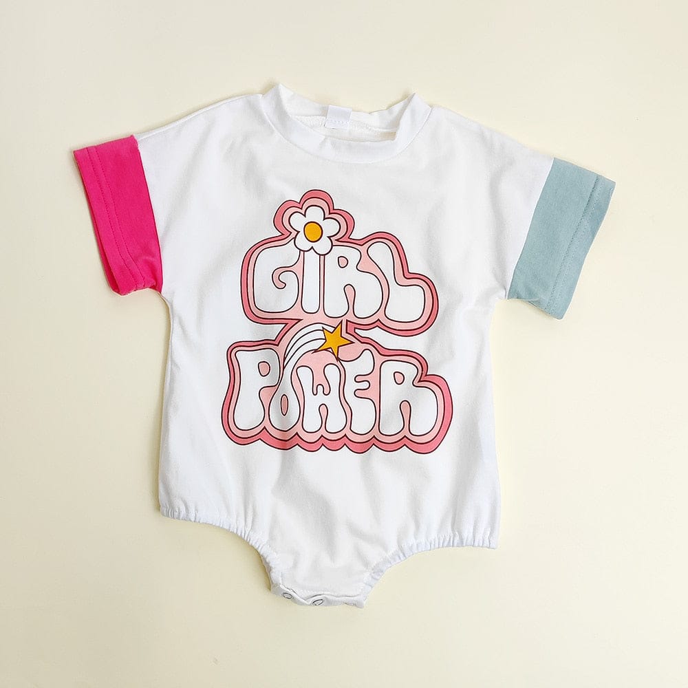 半袖ロンパース White / 70cm ベビー グラフィティ レターロゴ プリント パッチワーク 半袖 ロンパース ホワイト ガールズ【mh0002011】