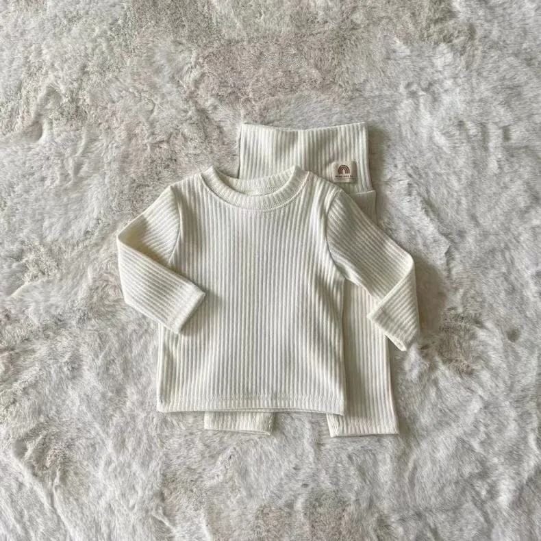 長袖パジャマ white / 73cm ベビーセットアップ 2点セット 長袖パジャマ ルームウェア 長袖Tシャツ パンツ 3カラー ユニセックス 男の子 女の子 子供服