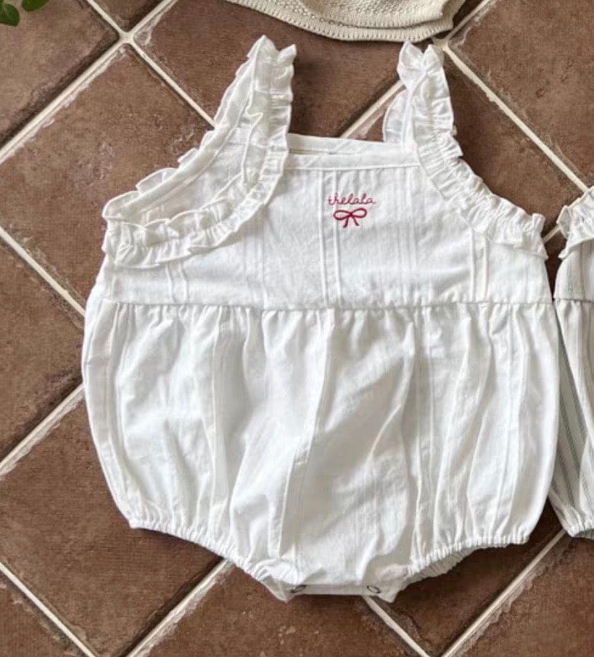 ノースリーブロンパース White / 73cm リボンショルダーフリルキャミソールロンパース【mh0010353】