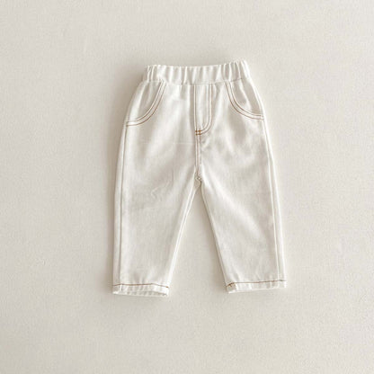 ロングパンツ・スウェットパンツ White / 73cm デニムパンツウエストゴム長ズボンシンプルボトムス【mh0010917】