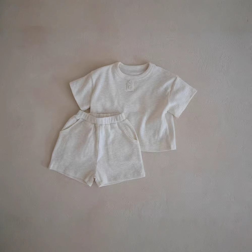 半袖セットアップ White / 73cm シンプルデイリー半袖Tシャツ+ショートパンツセットアップ 2点セット【mh0009426】