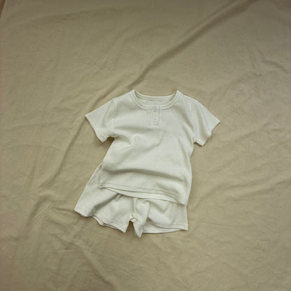 半袖セットアップ White / 73cm シンプルデイリー半袖Tシャツ+ショートパンツセットアップ 2点セット【mh0009435】