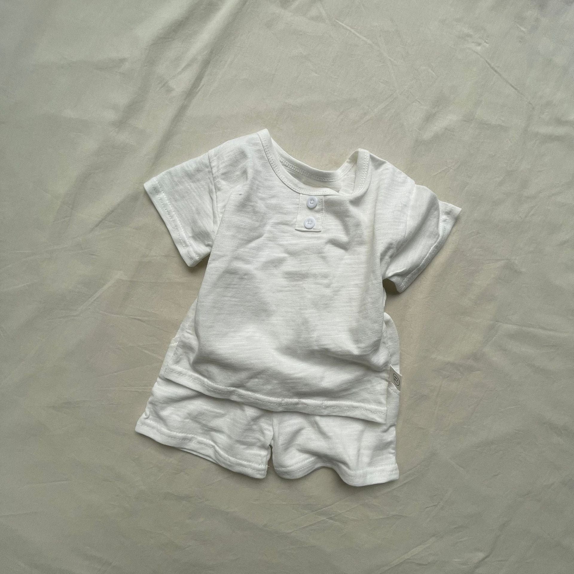 半袖セットアップ White / 73cm シンプルデイリー半袖Tシャツ+ショートパンツセットアップ 2点セット【mh0009447】