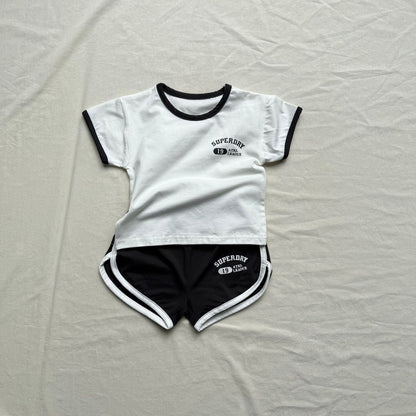 半袖セットアップ White / 73cm ロゴワンポイント半袖Tシャツ+ショートパンツスポーツセットアップ 2点セット【mh0010011】