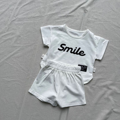 半袖セットアップ White / 73cm 半袖セットアップ プリントロゴ半袖Tシャツ+ショートパンツ【mh0009269】