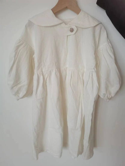 半袖ワンピース white / 80cm キッズ セーラーカラー 半袖 パフスリーブ お出かけ ワンピース ガールズ 1866C