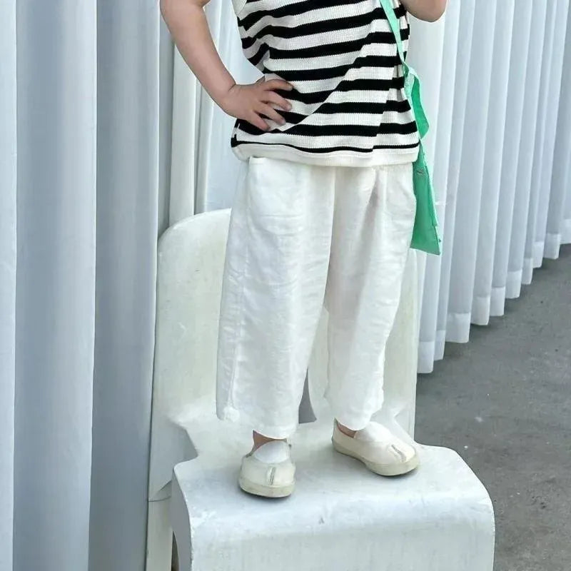 ロングパンツ・スウェットパンツ White / 80cm キッズパンツ コットンリネン サマールーズパンツ 2カラー【mh0005921】
