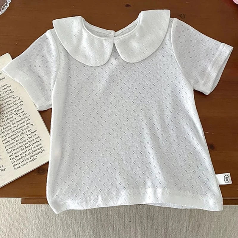 半袖シャツ・ブラウス White / 80cm キッズトップス 丸襟ブラウス シンプルベーシック 5カラー【mh0005329】