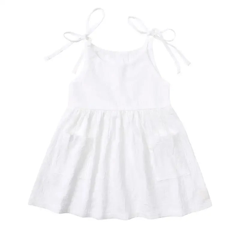 ノースリーブワンピース white / 80cm 9-12m キッズワンピース コットンリネン キャミソールサマードレス 4カラー
