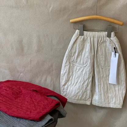 ロングパンツ・スウェットパンツ White / 90cm 1-2y キッズパンツ 裏フリースストライプワイドルーズ防寒ロングパンツ 3カラー【mh0007553】