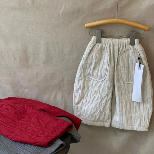 ロングパンツ・スウェットパンツ White / 90cm 1-2y キッズパンツ 裏フリースストライプワイドルーズ防寒ロングパンツ 3カラー【mh0007553】