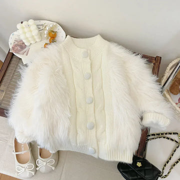 カーディガン・パーカー White / 90cm 1-2y キッズカーディガン ファーフリースニットジャケット 3カラー【mh0007557】