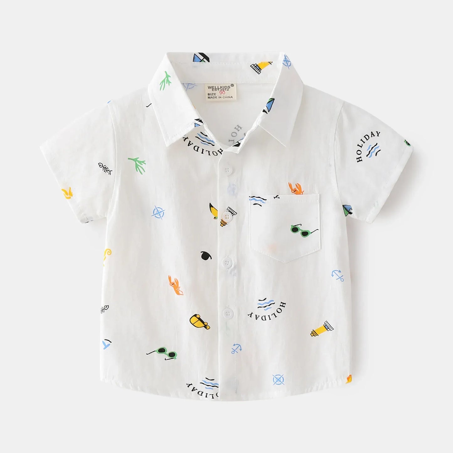 半袖シャツ・ブラウス White / 90cm キッズトップス 半袖シャツ サマープリント柄 ブルー/ホワイト/2カラー【mh0004531】