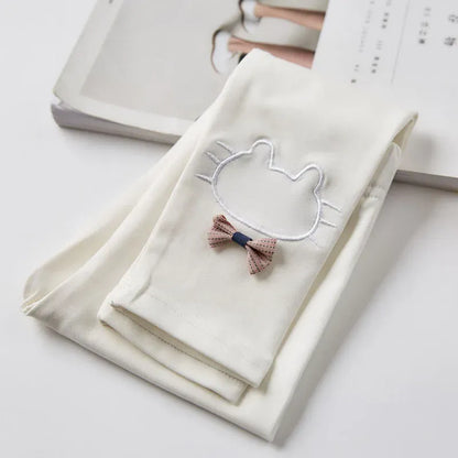 レギンスパンツ White / 90cm キッズパンツ レギンスパンツ ねこキャットリボン刺繍 スパッツ 5カラー【mh0006451】