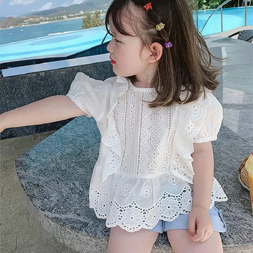 半袖シャツ・ブラウス White / 90cm キッズトップス 半袖レースチュニックブラウス【mh0005679】