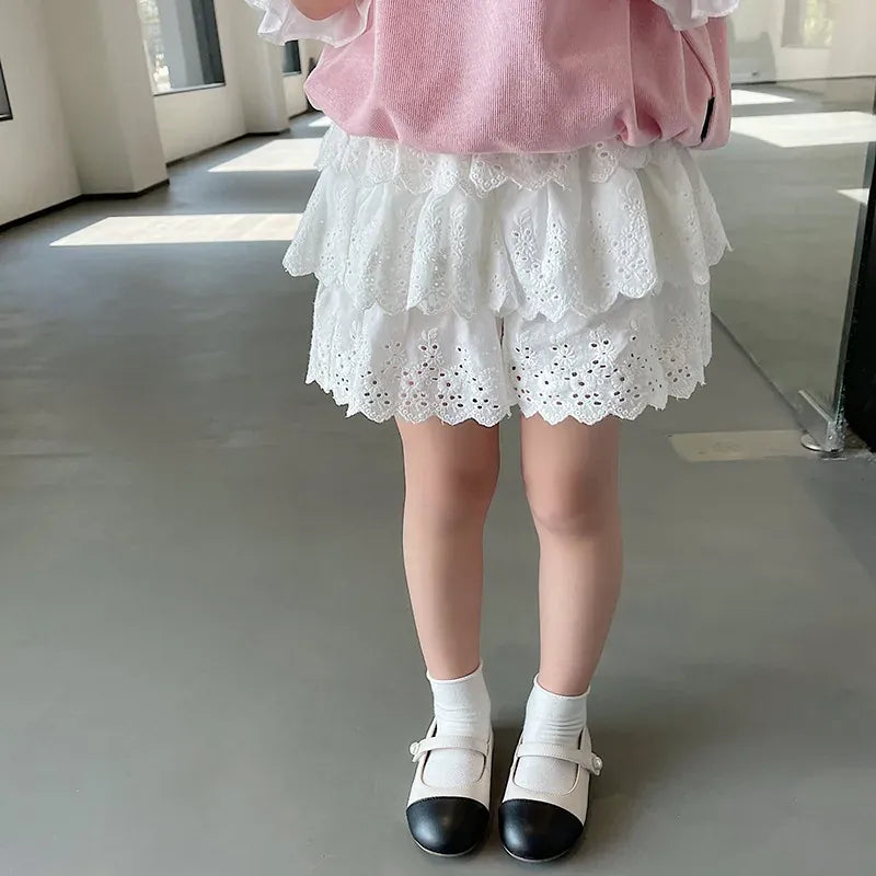 ハーフパンツ・ショートパンツ White / 90cm キッズパンツ レースフリルショートパンツ キュロット【mh0005846】