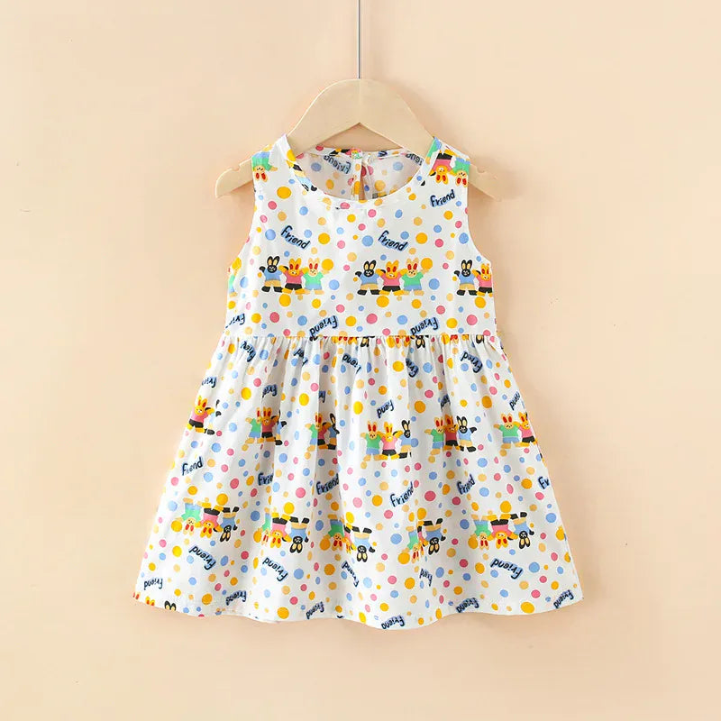 ノースリーブワンピース White / 90cm キッズワンピース ノースリーブプリントワンピース アニマル/幾何学/フラワープリント【mh0005973】