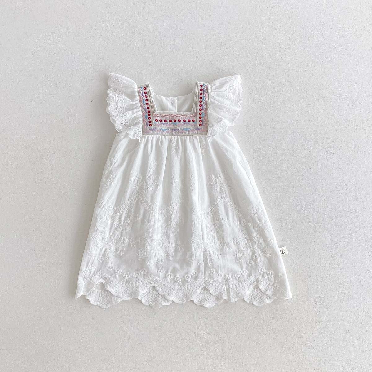 半袖ワンピース White / 90cm スクエアネックフリルスリーブワンピース【mh0010327】