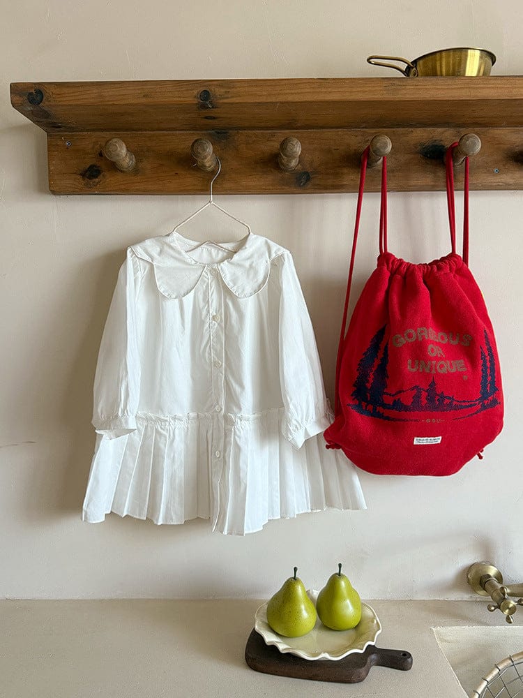 長袖ワンピース White / 90cm フラワー襟プリーツスカート長袖ワンピース【mh0010574】