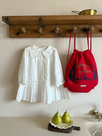 長袖ワンピース White / 90cm フラワー襟プリーツスカート長袖ワンピース【mh0010574】