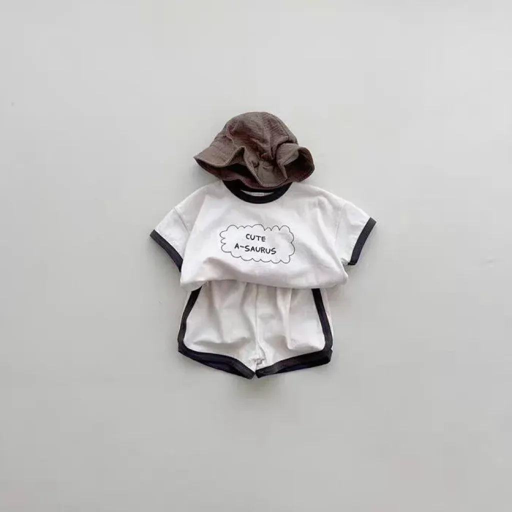 半袖セットアップ white / 9M  73cm ベビーセットアップ 2点セット 半袖Tシャツ+ショートパンツ レターロゴプリント 2カラー