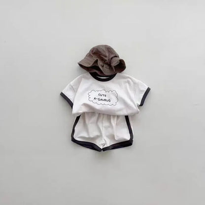 半袖セットアップ white / 9M  73cm ベビーセットアップ 2点セット 半袖Tシャツ+ショートパンツ レターロゴプリント 2カラー