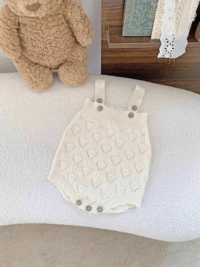 ノースリーブロンパース white bodysuit / 66cm ベビーニットロンパース カーディガン レースニットサスペンダーロンパース ニットカーディガン 2カラー