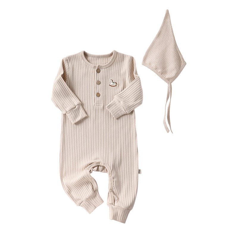 長袖ロンパース White Gray / 66cm 木馬ワンポイントリブ長袖ロンパース【mh0010740】