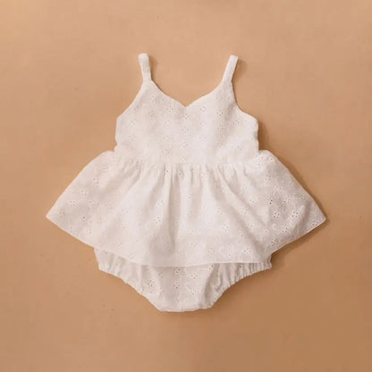 ノースリーブロンパース white lace / 3-6M 66cm ベビーロンパース キャミソールスカートボディースーツ 無地/フラワー花柄プリント【mh0005749】