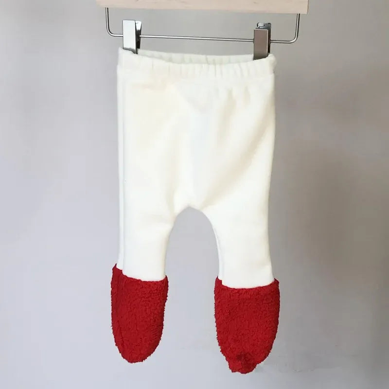 ロンパースセットアップ white pants / 66cm 6M ベビーロンパース/タイツ クリスマスサンタ長袖ボディスーツ+ボンネット帽子/足つきレギンスパンツ【mh0008055】