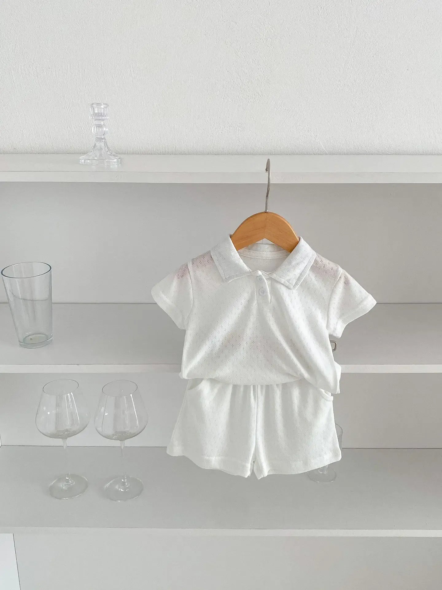 半袖セットアップ white set / 6M  66CM ベビーロンパース/セットアップ 2点セット 半袖ポロシャツボディスーツ/半袖ポロシャツ+ショートパンツ 2カラー【mh0005459】