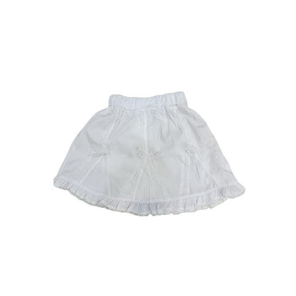 半袖セットアップ White skirt / 90cm 水玉プリント半袖パフスリーブブラウス/レースフリルスカート【mh0009728】