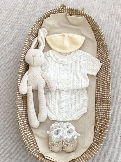 半袖セットアップ white suit / 6M  66cm ベビーセットアップ 2点セット レースニット 半袖ブラウス+ブルマパンツ 2カラー