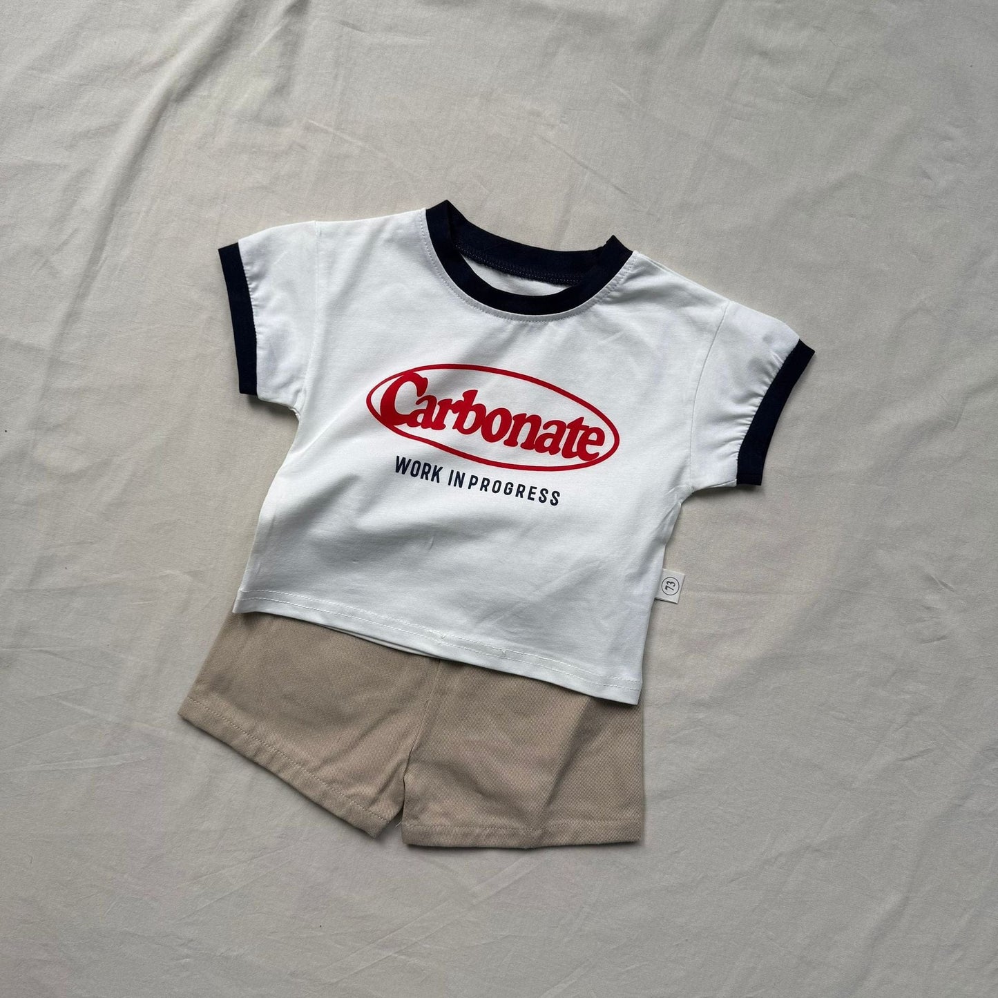 半袖セットアップ White T+ apricot pants / 73cm ロゴプリントTシャツ+ショートパンツセットアップ 2点セット【mh0009427】