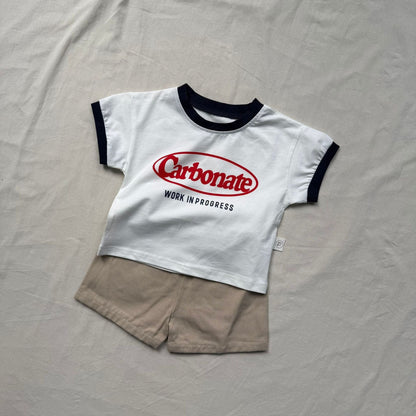 半袖セットアップ White T+ apricot pants / 73cm ロゴプリントTシャツ+ショートパンツセットアップ 2点セット【mh0009427】