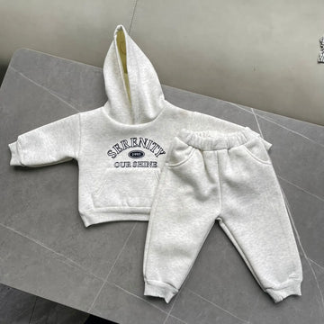 長袖セットアップ Winter warm（裏地フリースあり） / 9M  73CM ベビーキッズセットアップ 2点セット レターロゴ裏フリースフーディ長袖スウェットパーカー+ロングスウェットパンツ【mh0008424】