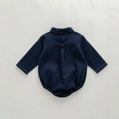 長袖ロンパース チェック柄蝶ネクタイ付き長袖ロンパースYシャツ風ベビーフォーマル【mh0010920】