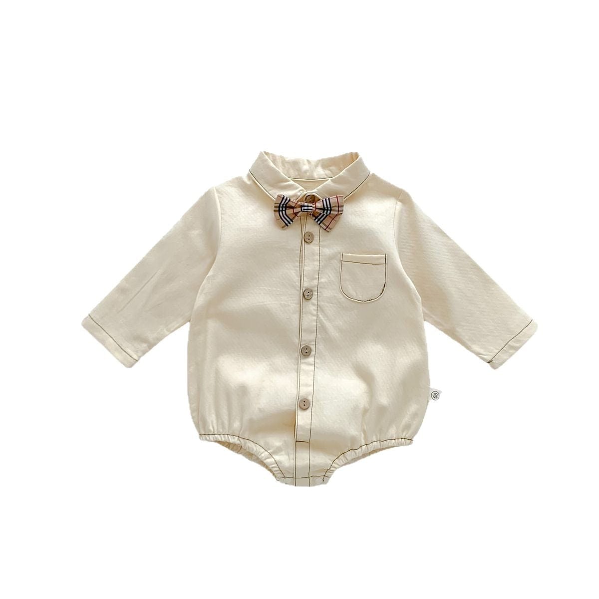 長袖ロンパース チェック柄蝶ネクタイ付き長袖ロンパースYシャツ風ベビーフォーマル【mh0010920】