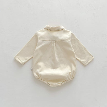 長袖ロンパース チェック柄蝶ネクタイ付き長袖ロンパースYシャツ風ベビーフォーマル【mh0010920】