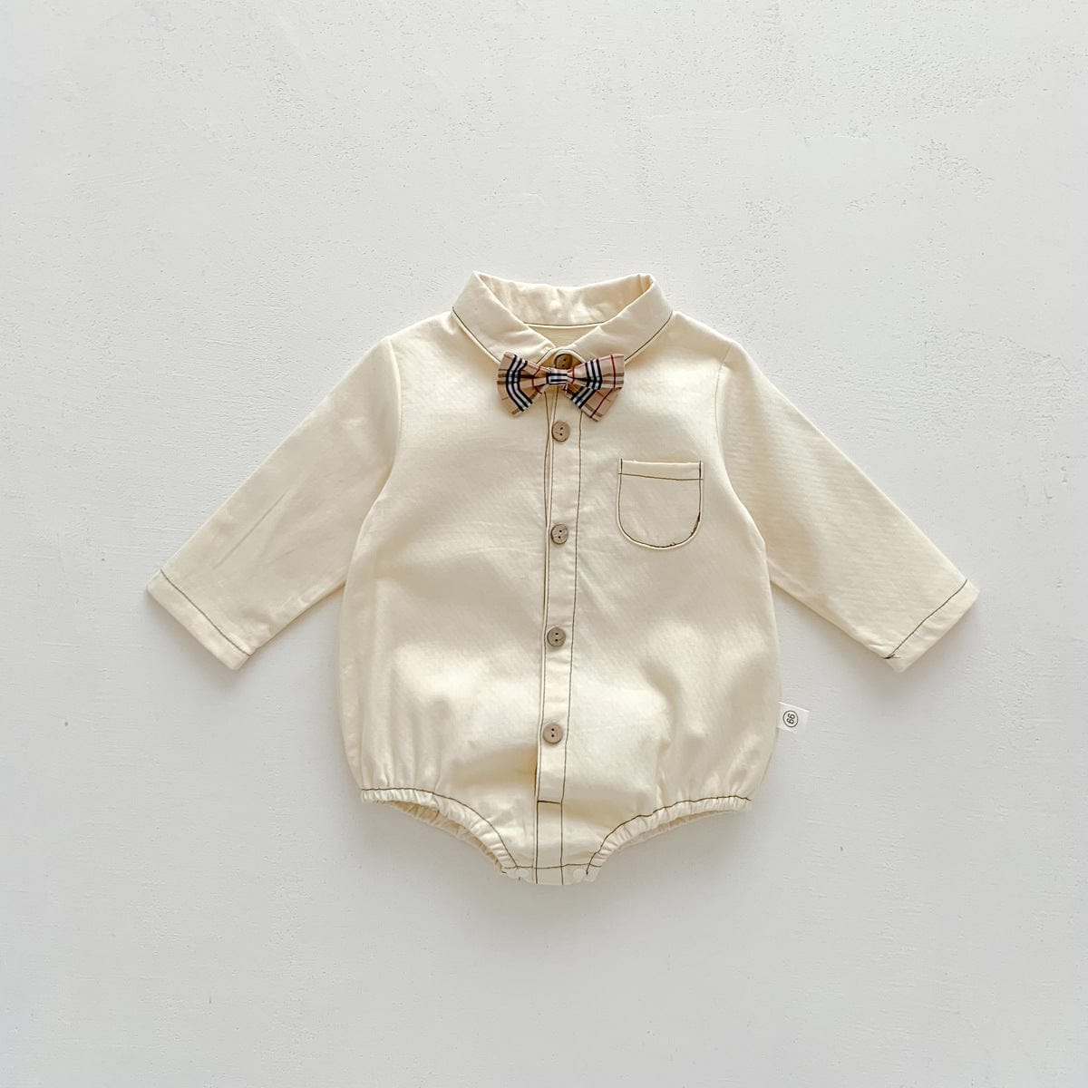 長袖ロンパース チェック柄蝶ネクタイ付き長袖ロンパースYシャツ風ベビーフォーマル【mh0010920】