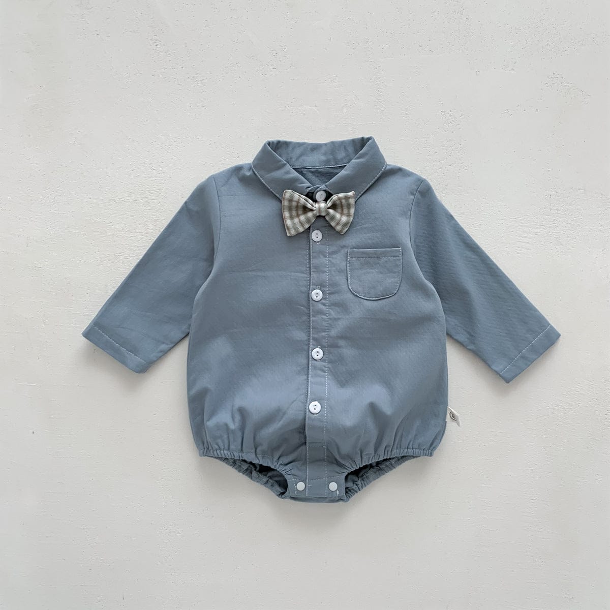 長袖ロンパース チェック柄蝶ネクタイ付き長袖ロンパースYシャツ風ベビーフォーマル【mh0010920】